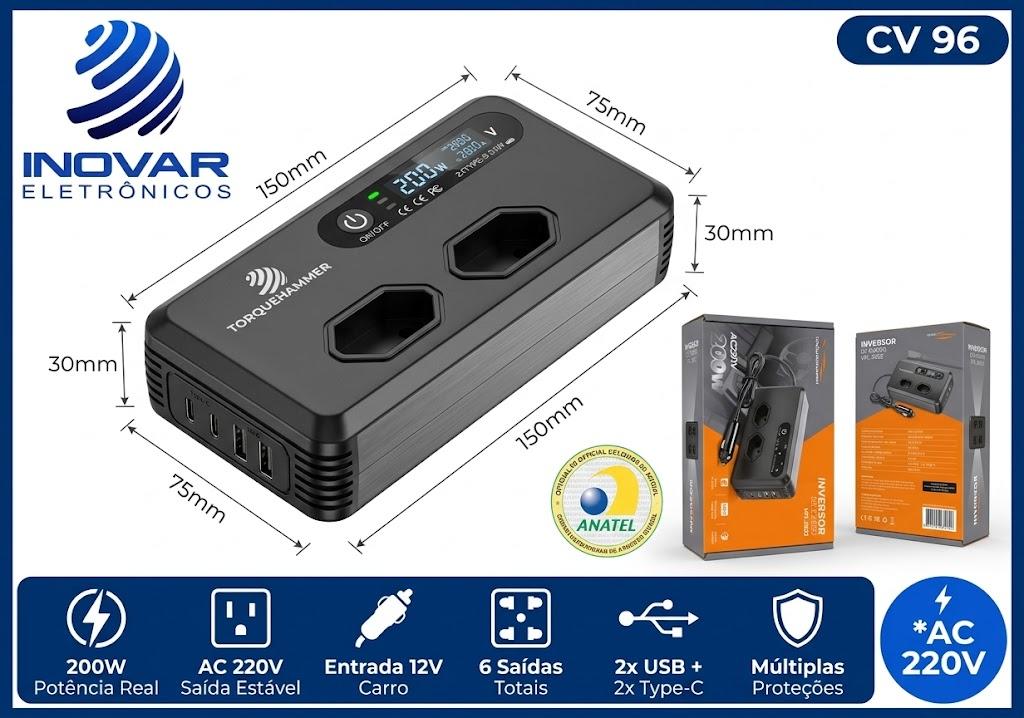 CV 96 CONVERSOR INVERSOR DE ENERGIA VEICULAR 12V PARA 220V 200W VPL-3602
