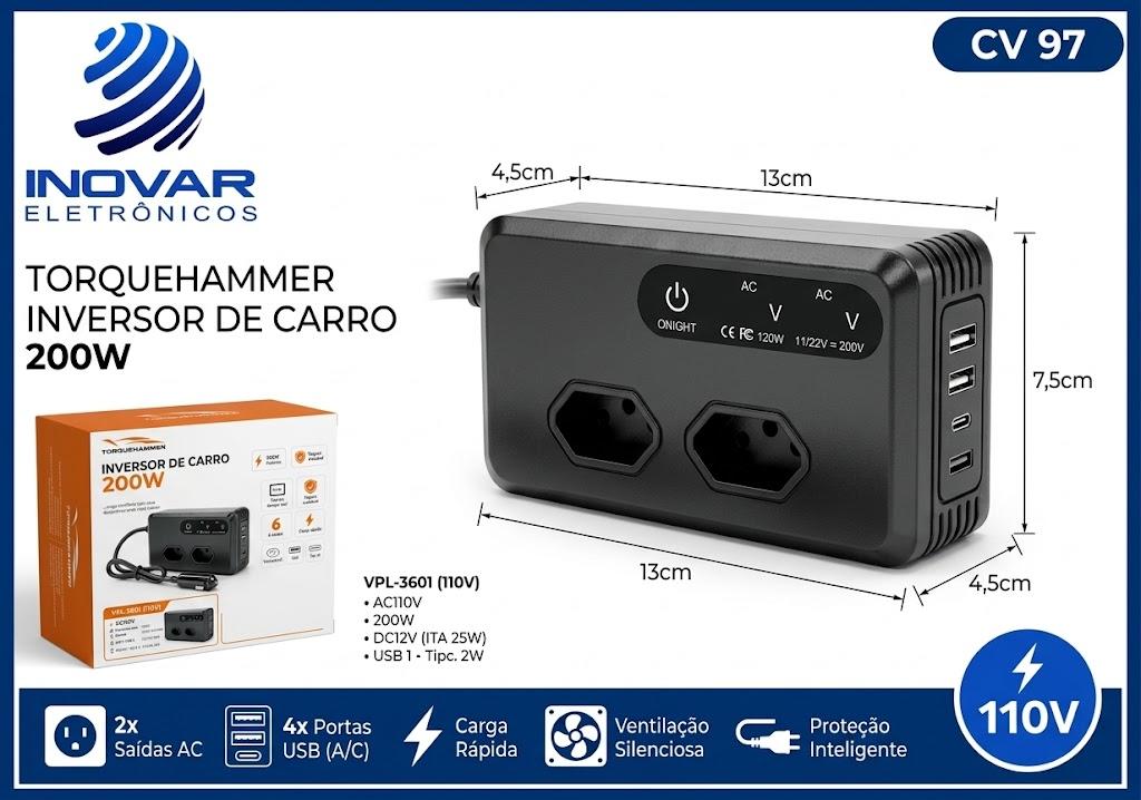 CV 97 CONVERSOR INVERSOR DE ENERGIA VEICULAR 12V PARA 110V 200W VPL-3601