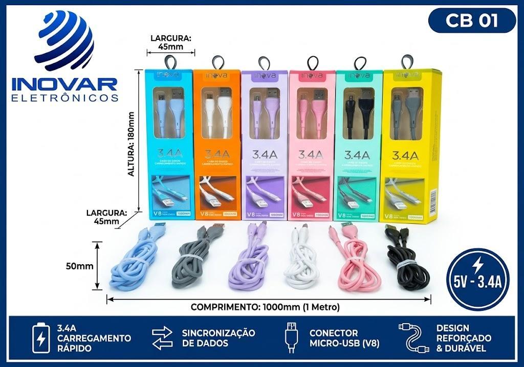 CB 01 CABO CARREGADOR INOVA V8/USB 1 METRO - CBO 6008 6121