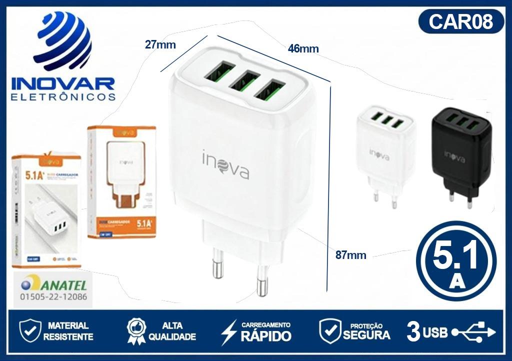 CAR 08 FONTE CARREGADOR CELULAR 5.1a 3 SAIDAS USB CAR-12817