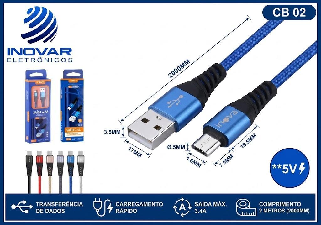 CB 02 CABO CARREGADOR INOVA V8/ USB 2 METROS / CBO-20252 MD-5995 5995