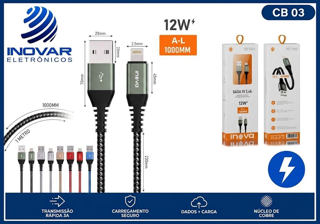 CB 03 CABO CARREGADOR INOVA USB / LIGHTNING ( IPHONE ) 1 METRO CBO-6010 6123