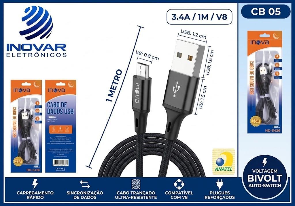 CB 05 CABO CARREGADOR INOVA V8/ USB CBO 7454 5725 30278 MD-5826 5826