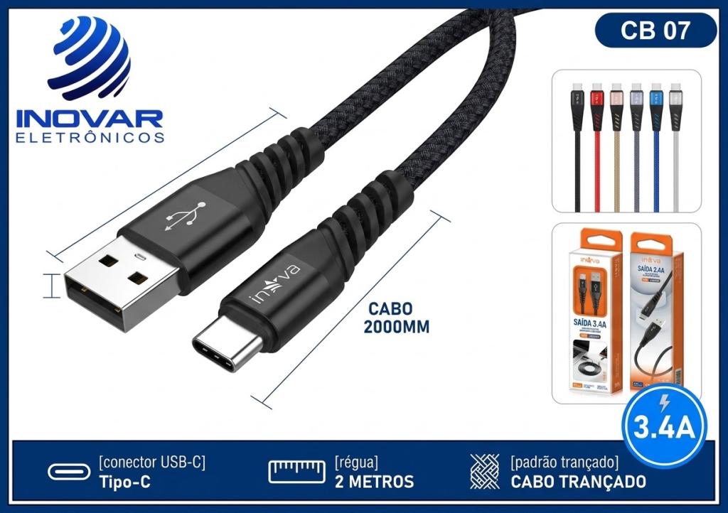 CB 07 CABO CARREGADOR INOVA TIPO C USB 2 METROS CBO-20253 MD-5996 5996