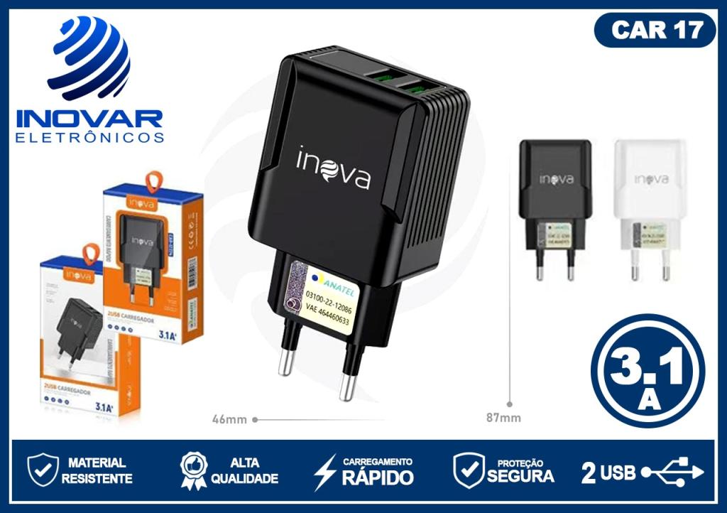 CAR 17  CARREGADOR FONTE 3.1 SEM CABO COM  DUAS SAIDAS USB CAR-3117 F 3227 KV-3160 3175