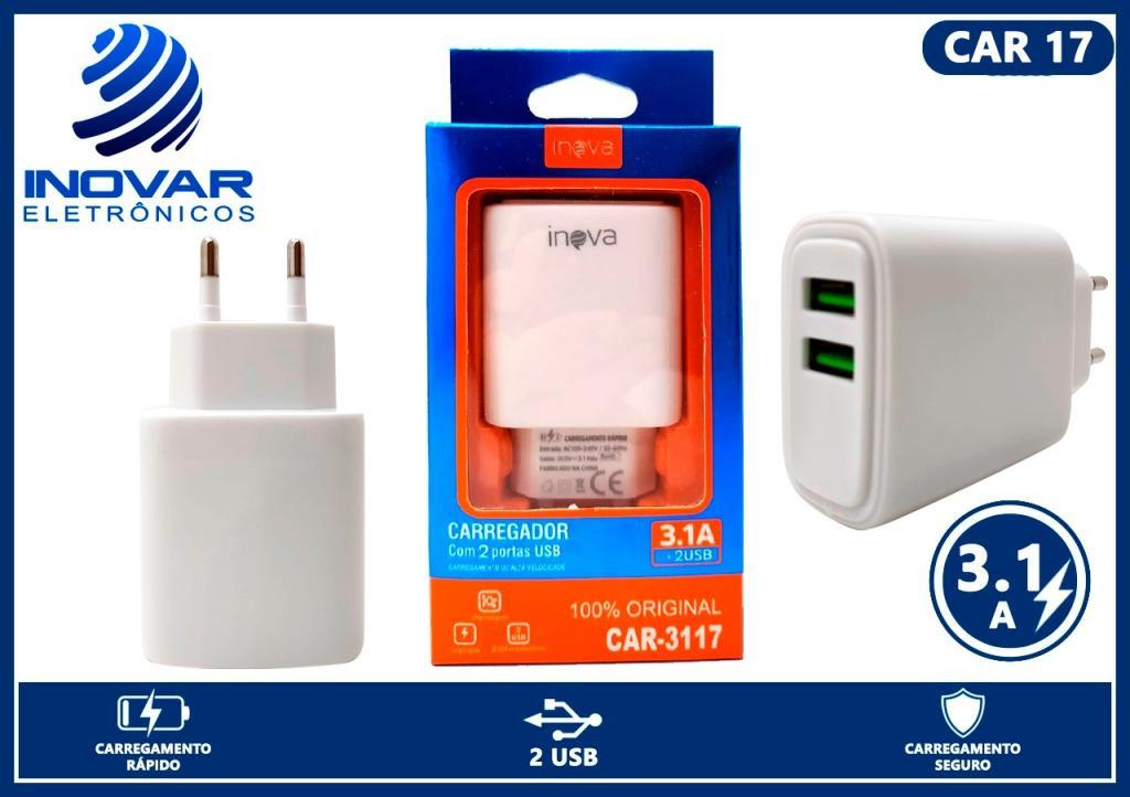 CAR 17  CARREGADOR FONTE 3.1 SEM CABO COM  DUAS SAIDAS USB CAR-3117 F 3227 KV-3160 3175