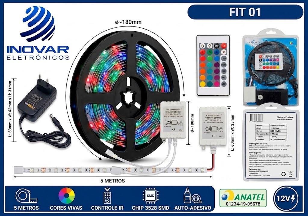 FIT 01 Fita Led 5m Ultra Rgb 3528 / 2835  / 70454 Prova D'agua + Controle + Fonte