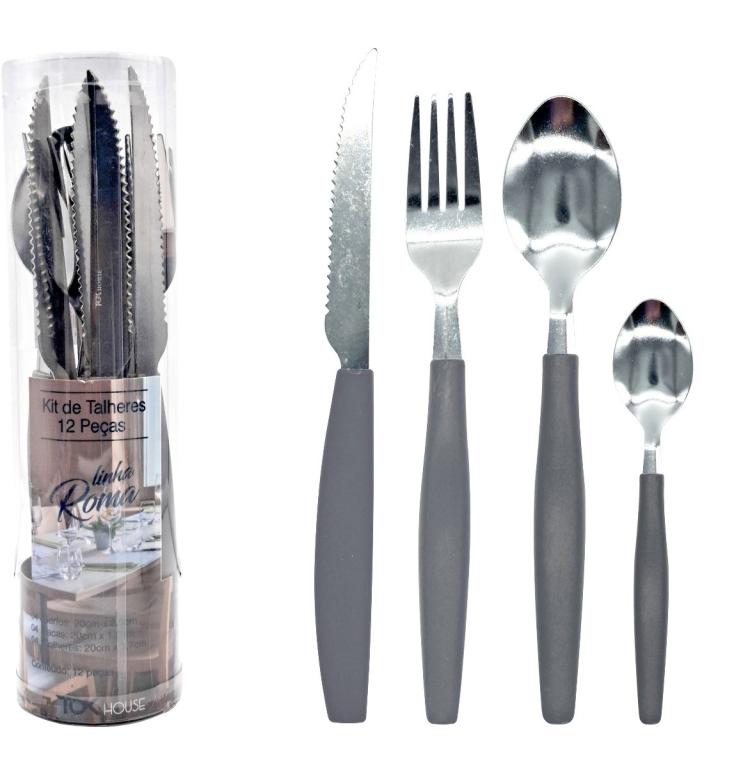 P9 KIT TALHER ACO INOX ROMA CINZA 12PEÇAS REF:TC092