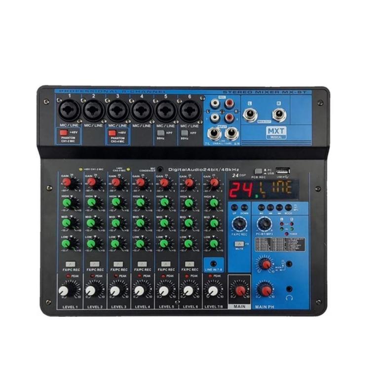 Mesa de 6 Canaias MX-6T BT / 24 EFEITOS / PHANTON / SAIDA USB