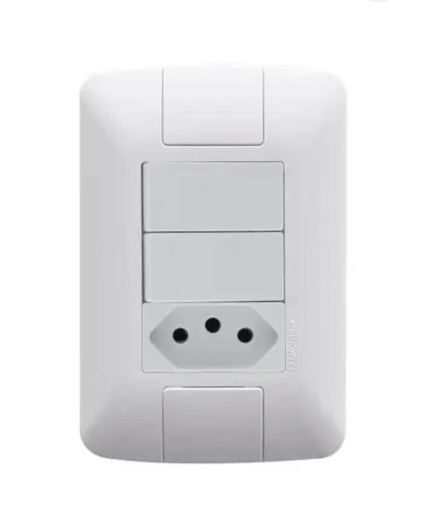 INTERRUPTOR 2 SIMPLES 6A + 1 TOMADA 2P+T 10A ARIA BRANCO