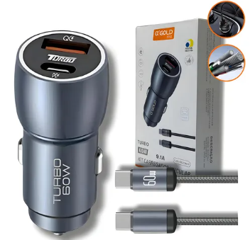 Carregador Veicular C/ Cabo Removivel Tipo C 60W