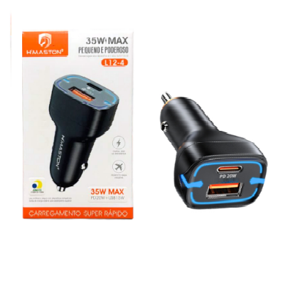 Carregador Veicular C/ Cabo Removivel Tipo C USB + USB-C 35W
