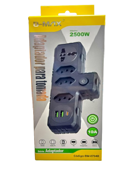 Filtro de Linha 3 Tomadas 2portas usb 1 tipo c e 1 tomada europeia