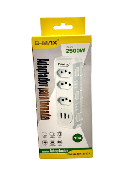 Adaptador de Tomada 3 Tomadas 2 Portas USB 1 Porta USB C