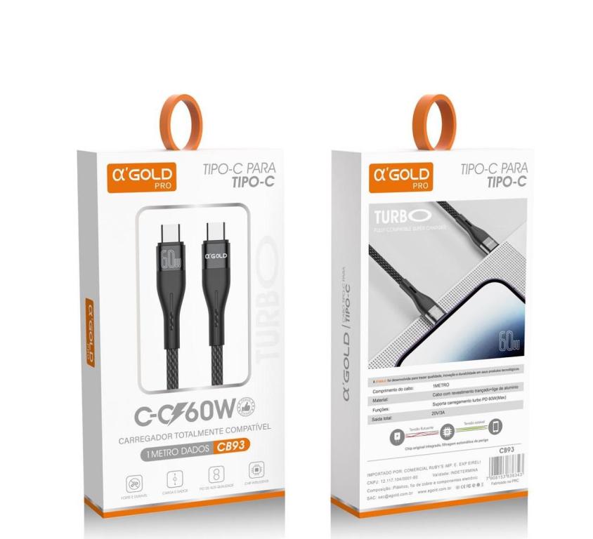 Cabo de Carregamento Tipo C 2 Pontas 60W