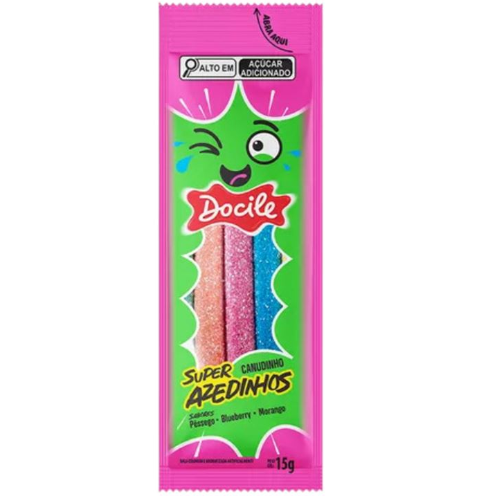 BALA REGALIZ TIPO CANUDINHO SUPER AZEDINHOS DOCILE 15G