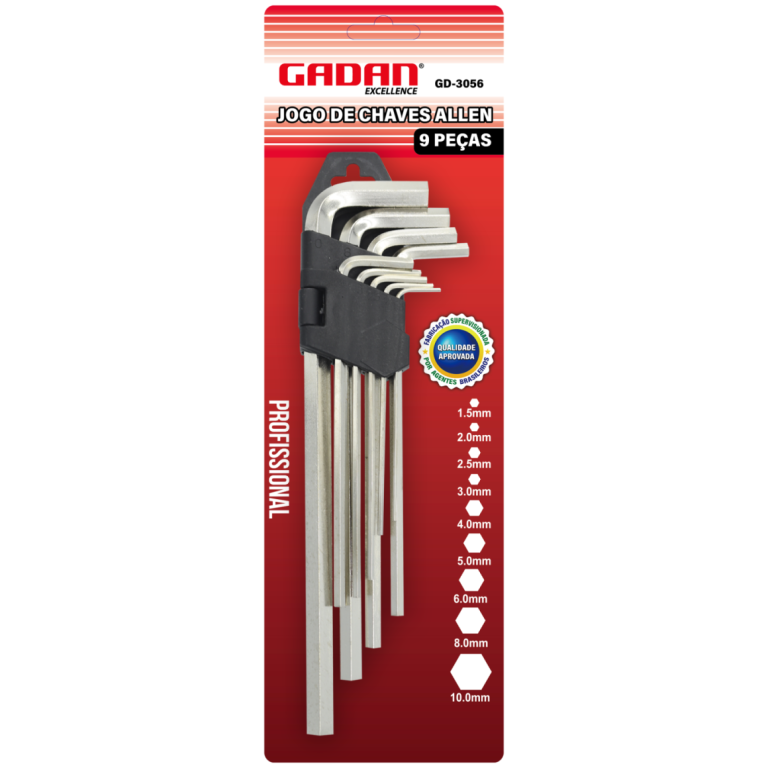 Chave Allen com 9 peças Grande 1,5 até 10,0 mm