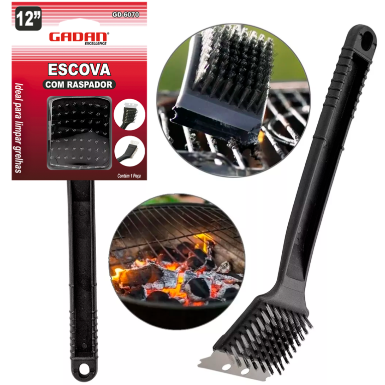 ESCOVA LIMPA GRELHA COM RASPADOR 12"