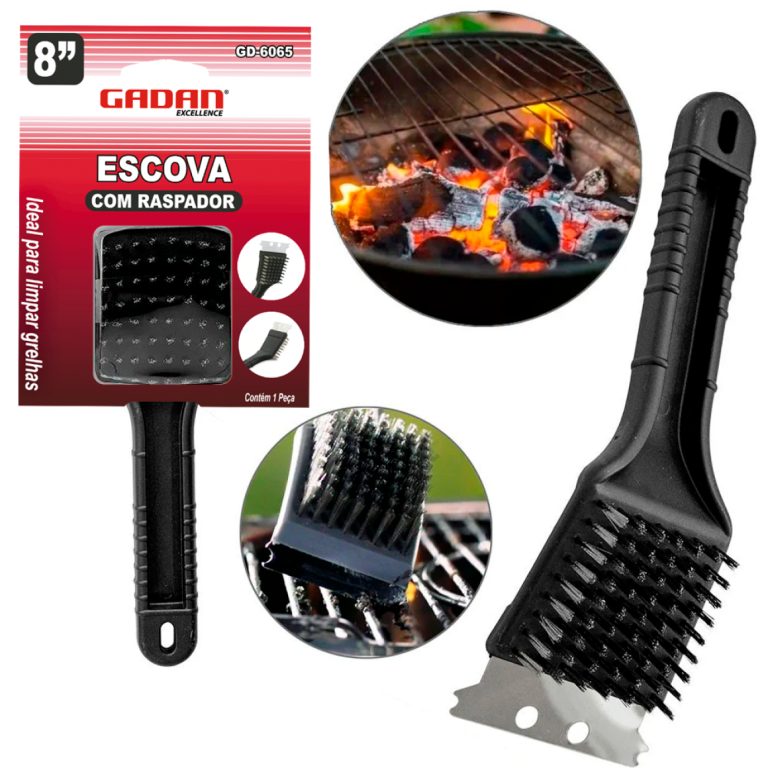 ESCOVA LIMPA GRELHA COM RASPADOR 8