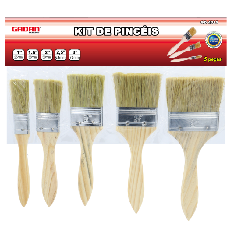 KIT PINCEL COM 5 PEÇAS 1" 1,5" 2" 2,5" E 3"