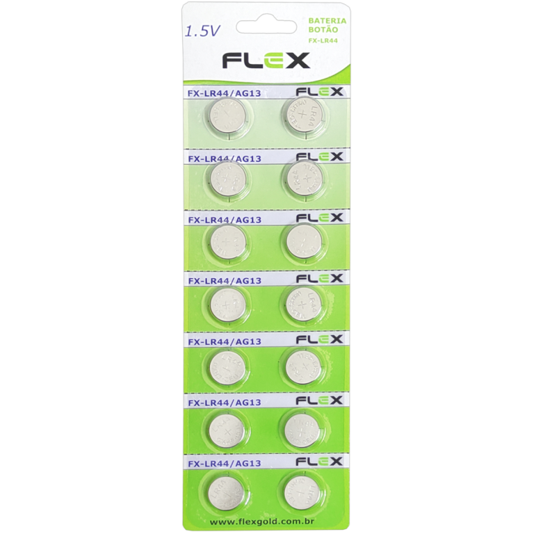 BATERIA LR44 FLEX EM CARTELA C/ 14 UN
