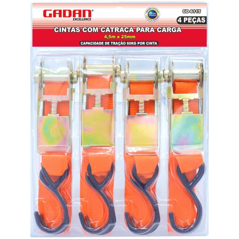 KIT COM 4 UN. CINTA COM CATRACA PARA CARGA 4,5M X 25MM 60KG