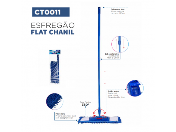 ESFREGÃO MOP FLAT CHANIL MICROFIBRA CLEAN TECH CT0011