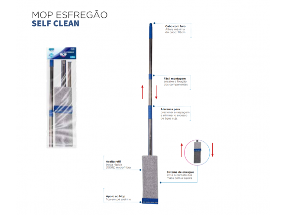 MOP ESFREGÃO CABO DESMONTAVEL CLEAN TECH