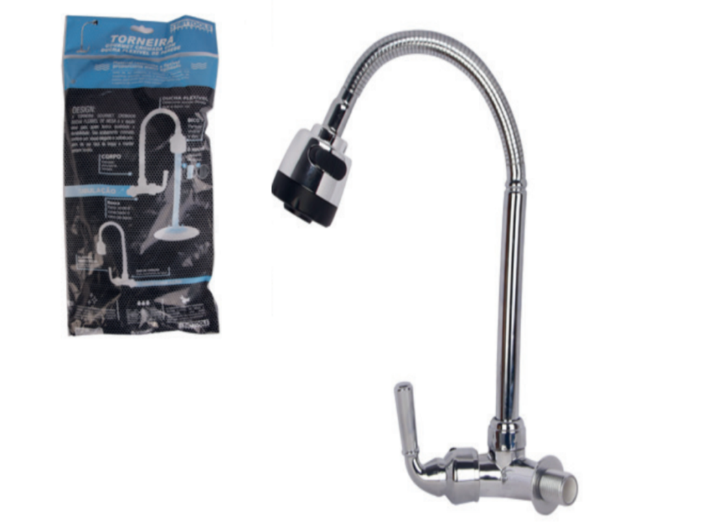 TORNEIRA PVC/INOX GOURMET CROMADA C/ DUCHA FLEXIVEL DE PAREDE STARTOOLS