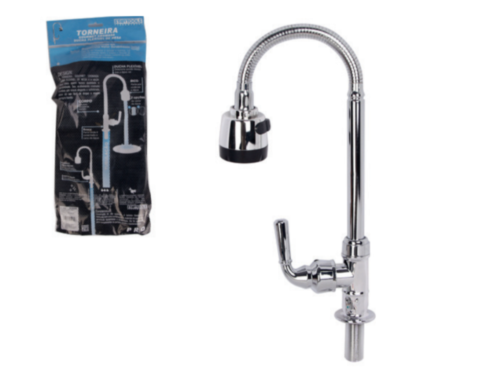 TORNEIRA PVC/INOX GOURMET CROMADA C/ DUCHA FLEXIVEL DE MESA STARTOOLS