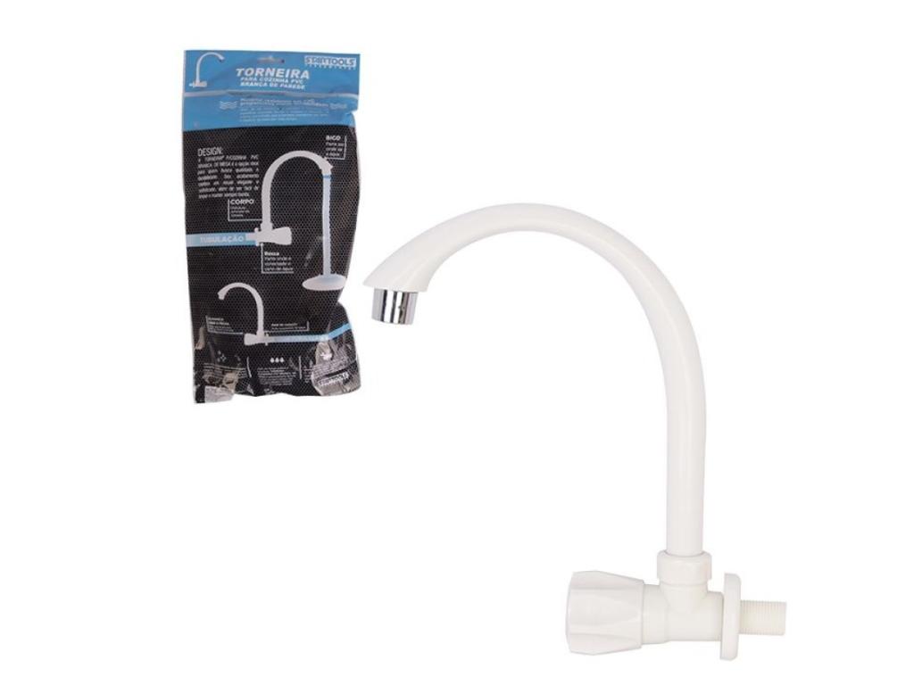 TORNEIRA DE PVC BRANCA PARA COZINHA DE PAREDE STARTOOLS AR0784