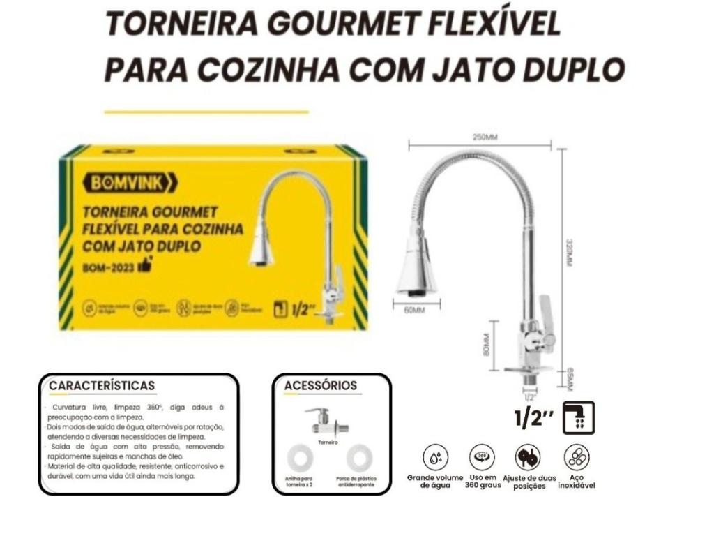 TORNEIRA GOURMET DE INOX FLEXIVEL PARA COZINHA COM JATO DUPLO