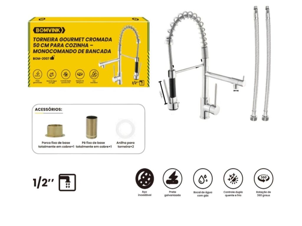 TORNEIRA GOURMET DE INOX CROMADA PARA COZINHA
