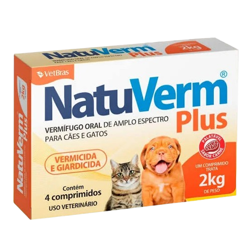 NATU VERM PLUS CÃES E GATOS 2 KG COM 04 COMPRIMIDOS
