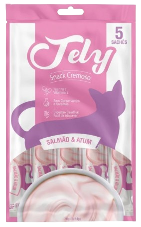 JELY GATOS SNACK CREMOSO SALMAO E ATUM 70G COM 5 UNIDADES