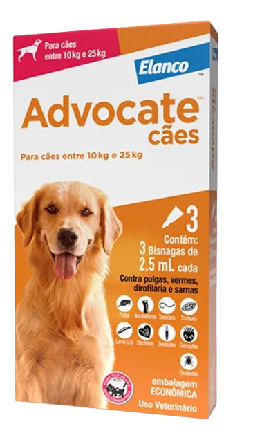 ADVOCATE DOG 2,5ML (10-25KG) COM 3 PIPETAS