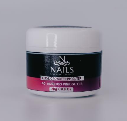 PO ACRILICO PINK COM GLITER 28g NAILS PROFISSIONAL