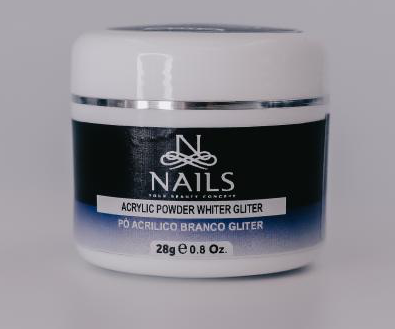 PO ACRILICO WHITER COM GLITER 28g NAILS PROFISSIONAL