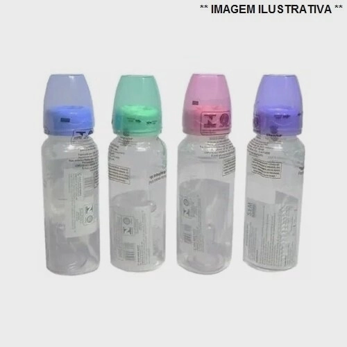 MAMADEIRA INCOLOR C/ TAMPA COLORIDA 240ML  REF 023 NEW BABY