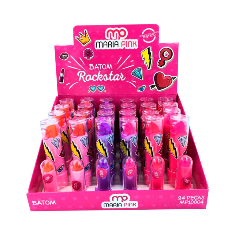BATOM BASTAO CREMOSO INFANTIL CX C/24 ROCKSTAR MARIA PINK