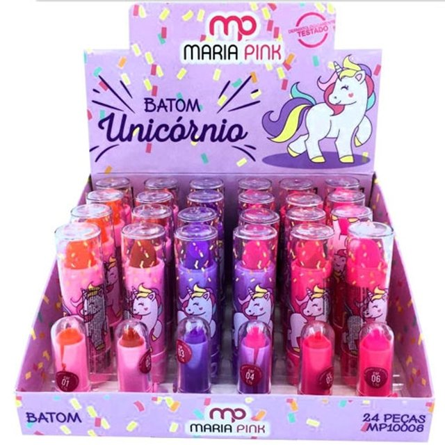 BATOM BASTAO CREMOSO INFANTIL CX C/24 UNICORNIO MARIA PINK