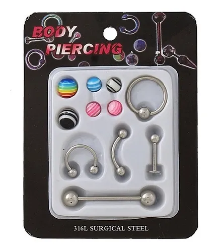 PIERCING KIT C/5 ORELHA/SEPTO C/6 BOLINHAS COLORIDAS