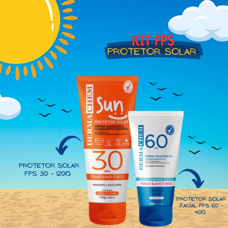 PROTETOR SOLAR KIT C/2 FACIAL CORPORAL FPS 30/60 DERMA CHEM