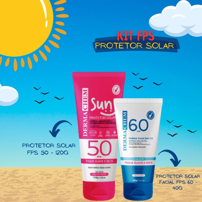 PROTETOR SOLAR KIT C/2 FACIAL CORPORAL FPS 50/60 DERMA CHEM
