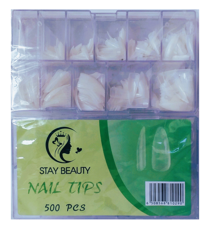 UNHAS POSTICAS ESTOJO C/ 500 TIPS STILETTO STAY BEAUTY