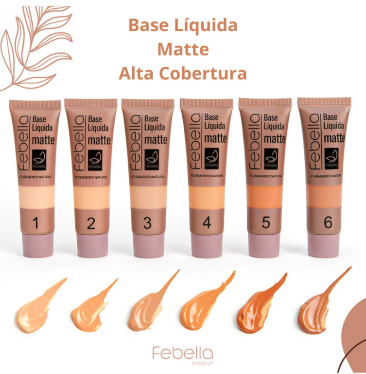 BASE LIQUIDA MATTE ACABAMENTO NATURAL CORES 1 A 9 FEBELLA