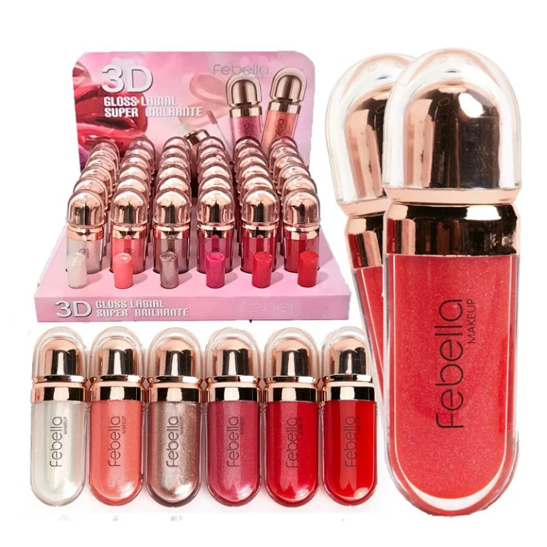 LIP GLOSS 3D SUPER BRILHANTE CORES 1 AO 12 FEBELLA