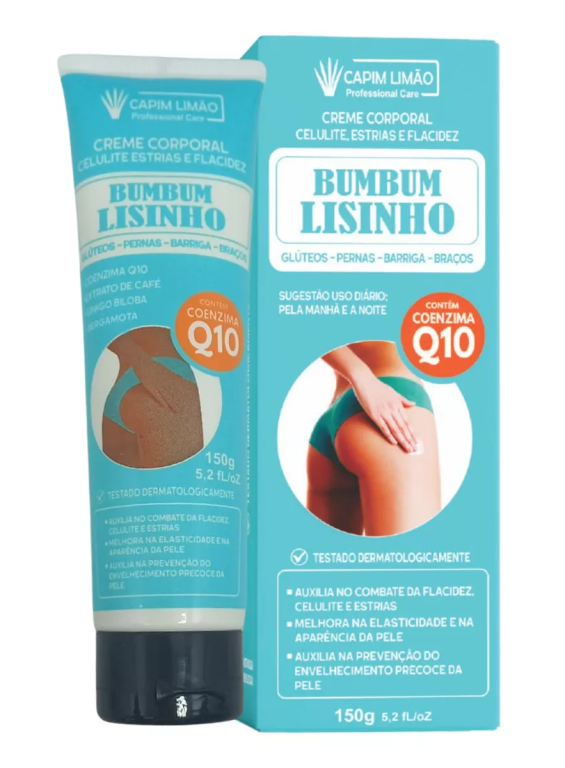 CREME ANTICELULITE E ESTRIAS LISINHO BUMBUM 150G CAPIM LIMAO