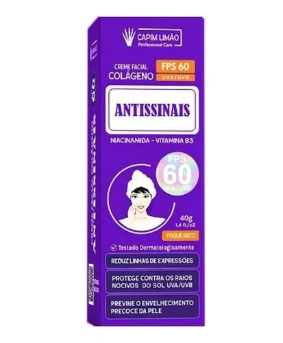 CREME FACIAL BISNAGA ANTISSINAIS FPS60 40G CAPIM LIMAO