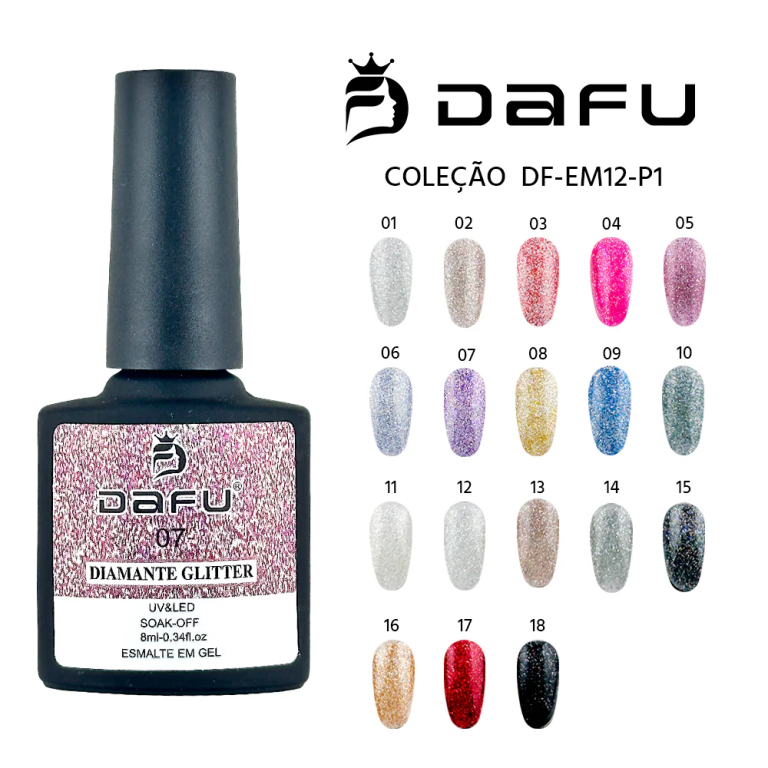 ESMALTE EM GEL DIAMANTE GLITTER UV&LED CORES 1 AO 18 DAFU